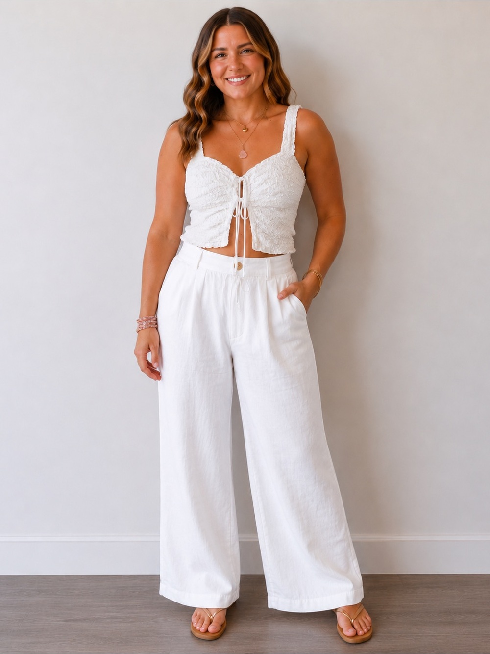 ZARA TEXTURED LACE UP WHITE TOP SIZE XXL